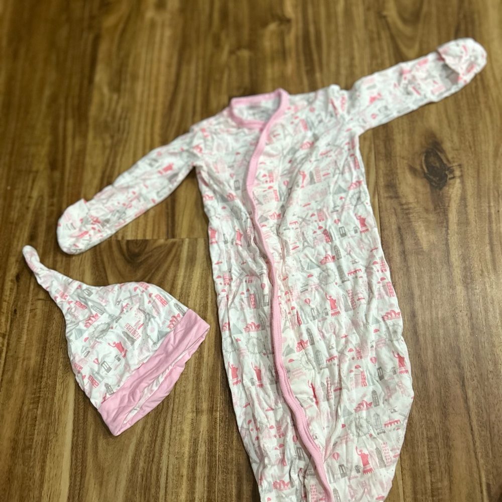 Pink and White Baby Sleep Gown with Hat
